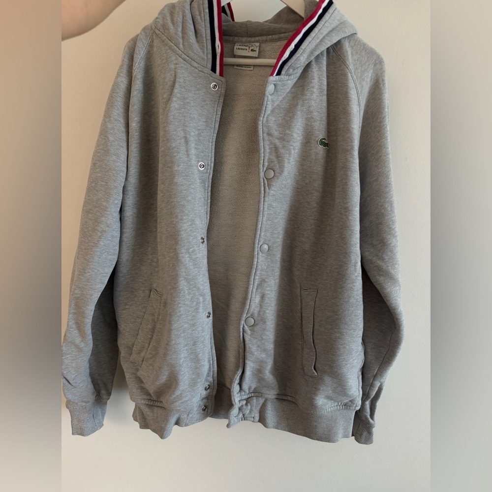 Lacoste Light Gray Snap-Button Hoodie